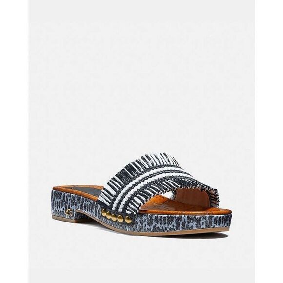Coach Brayden Rafia Leather Sandals Slides size 6.5 - Picture 1 of 11